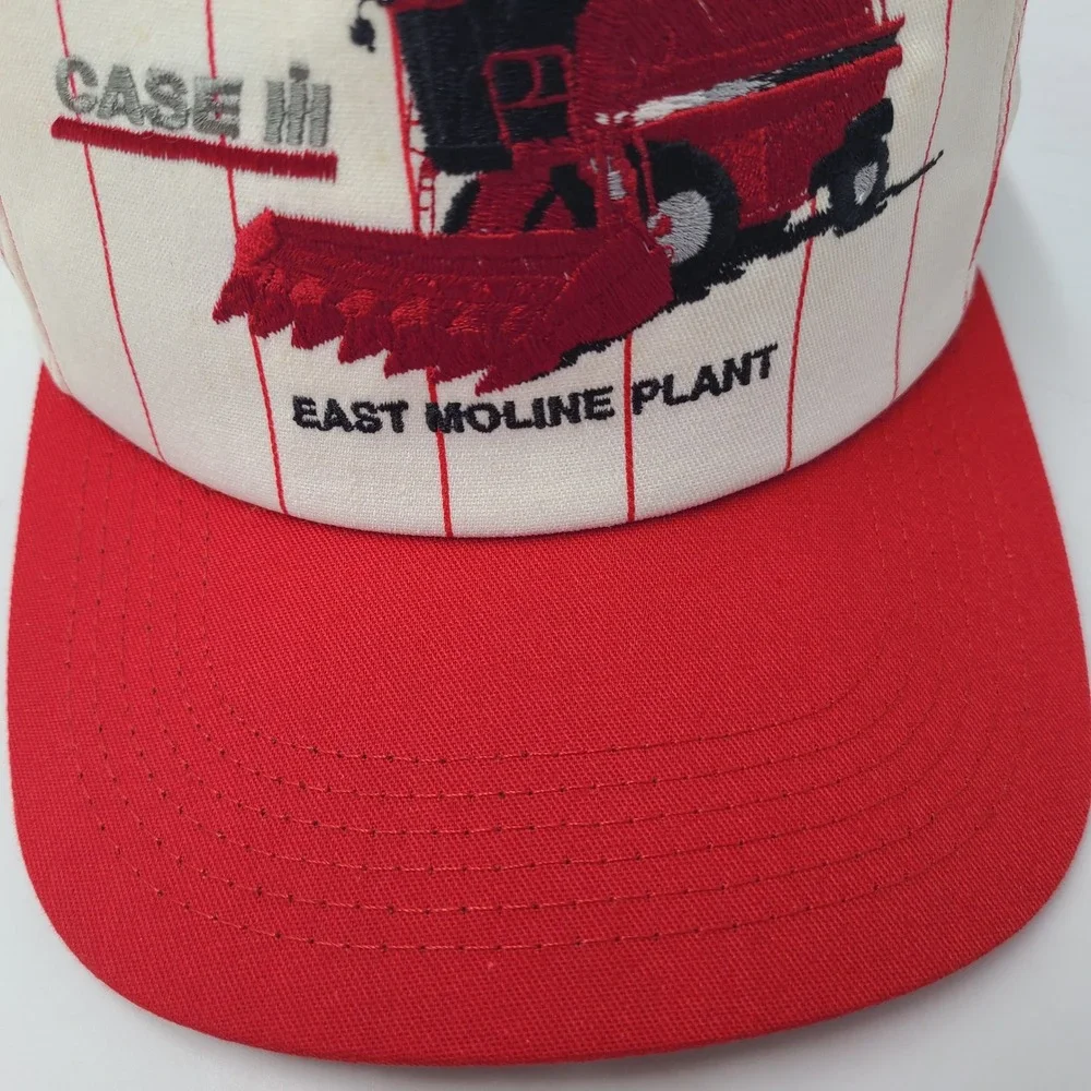 Vintage Case IH Hat Snapback K-Products White Red Pinstripes East Moline‎ Plant